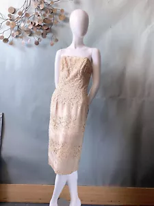 60s Ceil Chapman Vtg 1950s Dress Lace Strapless Pale Ivory sz S As Is Vtg Cond - Picture 1 of 13