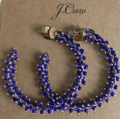 Pendientes de aro con cuentas azules J Crew auténticos nuevos con etiquetas Foto 1 de 3