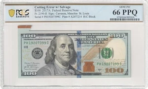100 $ 2017A Schneidfehler mit Selvage, St. Louis, PCGS 66 PPQ TOP POP. PH19207399C - Bild 1 von 2