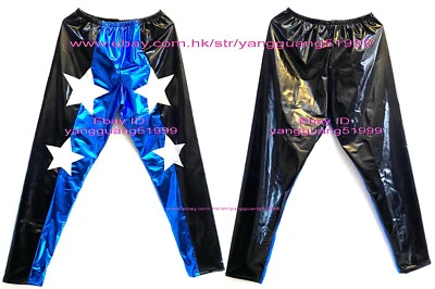 Unisex Wrestling Pants Black/Lake Blue Shiny Metallic Unisex Tights/Pants F1096 - Image 1 of 2