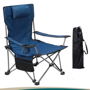 Oversized Camping Chair Outdoor Heavy Duty Folding Chair w/ Cup Holder & Pillow - Picture 1 of 13