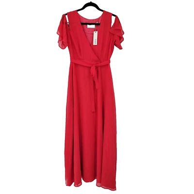 Novo com etiquetas BB Dakota RSVP Vestido Maxi Feminino Pequeno Ombro Frio Envoltório Completo em Brilho - Imagem 1 de 4