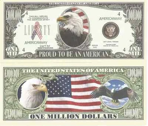 BILLETE FANTASIA DE UN MILLON DE DOLARES AMERICANOS AGUILA AMERICANA - Imagen 1 de 1
