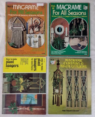 Vintage 70s Macrame Pattern Booklet Lot 4 Plant Hanger Curtain For All Seasons - Image 1 of 4
