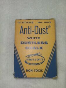 Vintage An Du Septic No.1402 Binney-Smith White Dustless Chalk 12 Sticks USA 