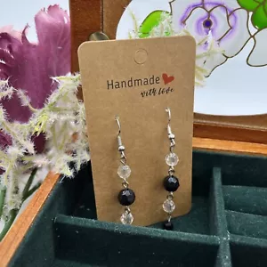 Pendientes colgantes de cuentas facetadas transparentes y negras de 4 niveles hechos a mano #60 - Imagen 1 de 3