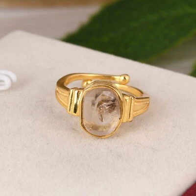 Raw Herkimer Diamond Statement Ring 925 Sterling Silver Handmade Crystal Jewelry - Image 1 of 4