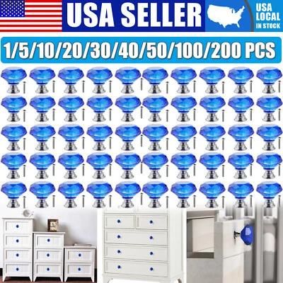 Lote de perillas de cajón de vidrio de cristal en forma de diamante azul tiradores de cajón EE. UU. Foto 1 de 4