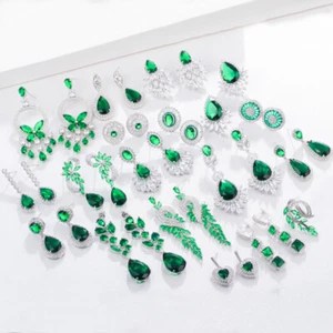 Fancy Green CZ Long Round Tassel Leaf Heart Drop Earrings Jewelry Accessories - Bild 1 von 28