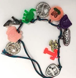 Vintage Charm Bracelet 11 Different Charms Dog Pickle Elephant Teeth Marlin - Picture 1 of 5