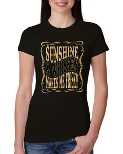 Sunshine & Whiskey Makes Me Frisky Women Slim Fit Junior Tee - Picture 1 of 15