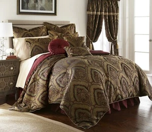 Jacquard Paisley Medallion Oversized Comforter Set, Burgundy/Gold, 9-Piece - Picture 1 of 7