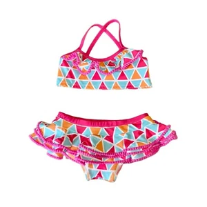 MASALA BABY Mosaic Bikini Girls 4 4T Ruffle Two Piece Skirted Swimsuit Geometric - Picture 1 of 8