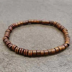Herren Holz Perlen Stretch Armband Gebet Meditation Yoga Bohemian Surfer - Bild 1 von 2