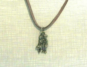 Kissing Boy & Girl Brown LEATHER Bronze Silver Tone NECKLACE UNISEX - Picture 1 of 2