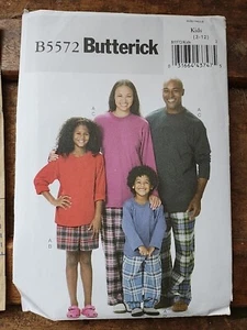 Butterick B5572 Kids Pajamas Top Shorts & Pants Sleepwear  Child Sz 3-12 UNCUT - Picture 1 of 5