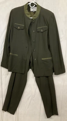 KASPER FOR A.S.L. - PANTALONES Y CHAQUETA TRAJE VERDE EJÉRCITO 2 PIEZAS, TALLA 10 Foto 1 de 4