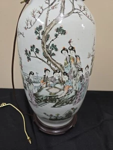 Gorgeous Large Chinese Vase Fine Painting Calligraphy Converted To Lamp Estate - Picture 1 of 12