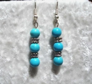 Handcrafted Artisan Triple Dangle Earrings Round Turquoise Howlite - Picture 1 of 1