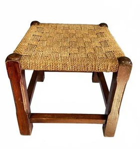 Vintage Woven Rush Stool with Solid Wood Base - Picture 1 of 9