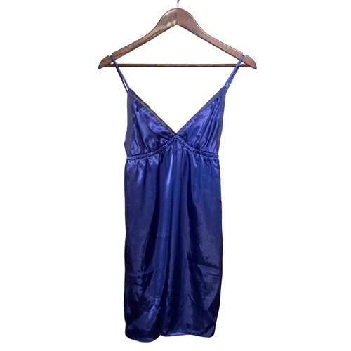 UNDERCOVER Vestito donna vintage lilla e lavanda raso babydoll slip orlo pizzo blu taglia M Y2K