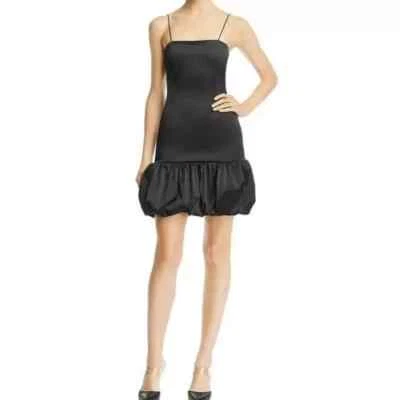 AQUA Women's Dress Black Bubble Hem Cocktail Party Satin Dress Size Medium NEW - Image 1 of 2