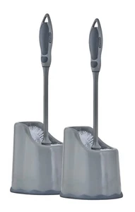 Superio Toilet Bowl Brush and Holder, Grey Under Rim Lip Brush and Storage Caddy - Picture 1 of 9