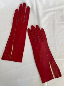 Red / cream V panel insert leather Vintage gloves size 6 - Bild 1 von 5