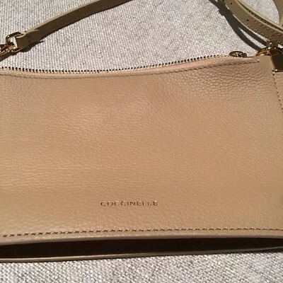 Bandolera COCCINELLE Bolso de Cuero Italiano Tostado Natural Correa Ajustable Dorado Foto 1 de 4