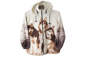 Vintage DOGS Print Fleece Hoodie full zip Kids Size Sweater animal pattern - Picture 1 of 6