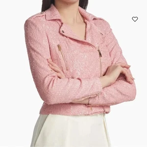 Generation Love Robin Sequined Moto Jacket Zip Up Long Sleeve Light Pink XS $395 - Picture 1 of 7