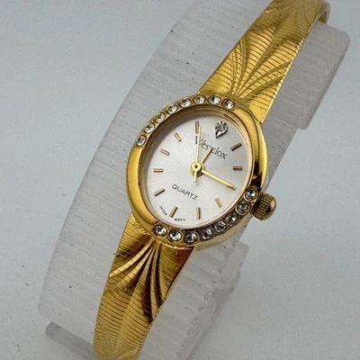 Antigo Relógio de Quartzo Westclox Feminino Tom Dourado Oval Diamante Japão Analógico Nova Bateria - Imagem 1 de 4