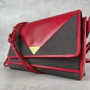 Yves Saint Laurent YSL Shoulder Bag Crossbody Canvas Leather Red Vintage - Picture 1 of 24