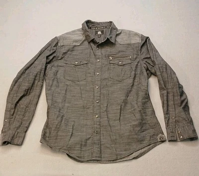 Rock And Republic Mens Button Up Shirt Dark Gray With Zippers Size XL Pockets - Image 1 of 4