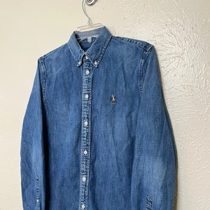 Camisa Polo Ralph Lauren Mujer L Azul Denim Calce Personalizado Manga Larga Western Work - Imagen 1 de 16