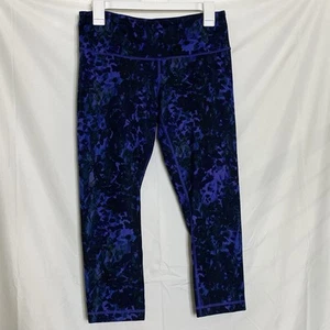 Lululemon Wunder Under Crop Leggings Size 8 Blue Floral - Picture 1 of 5