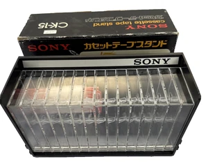 Vintage SONY CASSETTE TAPE CASE STAND BOX Holder Holds 15 Tapes Total NOS - Picture 1 of 6
