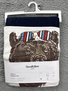 Goodfellow & Co Pyjama Set Herren M weiß marine Bär Grafik 2-teilig Kurzarm - Bild 1 von 5