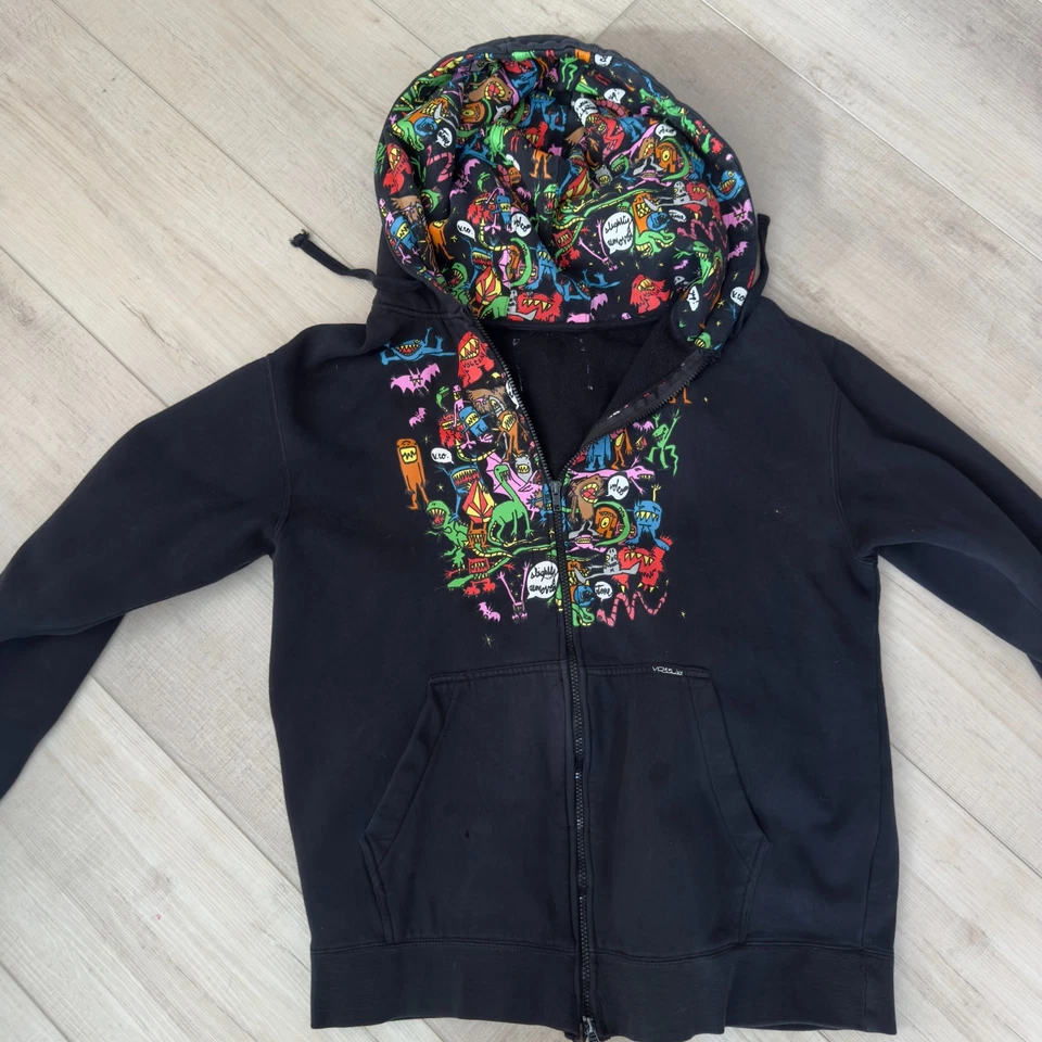 Sudadera con Capucha Volcom Lil Monsters Lil Lil Lil Talla L Cremallera Completa Negra LEER Foto 1 de 4