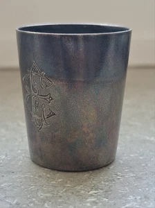 Antique 800 Silver Shot Cup Beaker ~16g Monogrammed Etched Hallmark - Picture 1 of 6