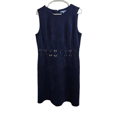 Antonio Melani Blue Faux Suede Metal Waist Sleeveless Midi Dress. Size 12 - Image 1 of 4