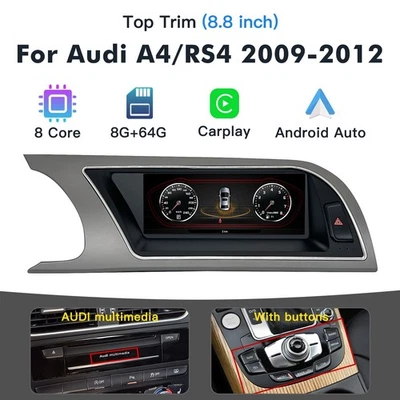 Unidad Principal Inalámbrica 8.8" Carplay BT Android GPS Multimedia para Audi RS4 2009-2012 Foto 1 de 4