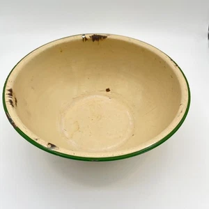 Emaillegeschirr Schüssel Bauernhaus Küche Dekor Mischen Waschen grüner Rand 10" Vintage - Bild 1 von 9