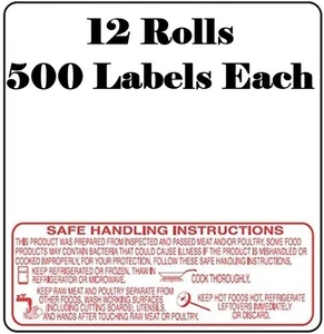 Etiquetas de instrucciones de manejo seguro 500/rollo, 12 rollos para Torrey W-Label TR-8045 - Imagen 1 de 3
