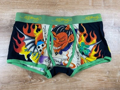 Calzoncillos boxer Y2K Ed Hardy diseño gráfico tatuaje NOS Devil Joker borde verde Foto 1 de 4