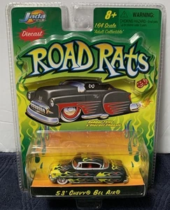 Road Rats 1953 Chevy Bel Air Diecast Car Black w/ Flames Rubber Tires 2002 Jada  - Picture 1 of 3
