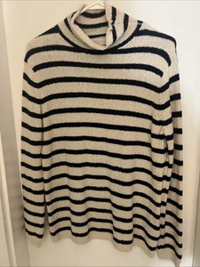 Women’s J.Crew Blue & White Stripe Mock Neck Sweater Cotton Blend - Picture 1 of 4
