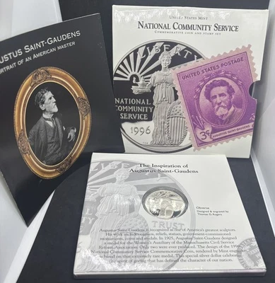 1996-S National Community Svc Commemorative Proof Dollar & Stamp Set, 90% Silver - Image 1 of 4