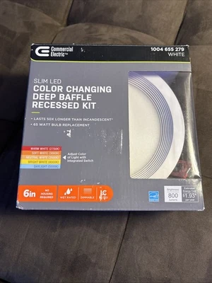 Commercial Electric 6" Slim LED Color Changing Deep Baffle Recessed Kit Canless✅ - Image 1 of 4