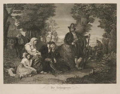F. RANDEL (19.Jhd), Die Gefangenen, Familie bei Briganten, Sst. Romantik - Bild 1 von 4